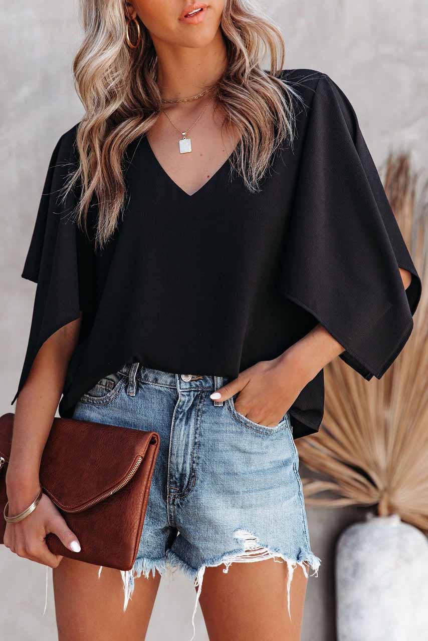 Triangle Sleeve V Neck Blouse