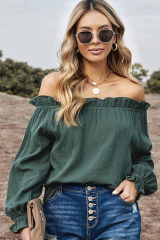 Ruffled Trim Off Shoulder Blouse